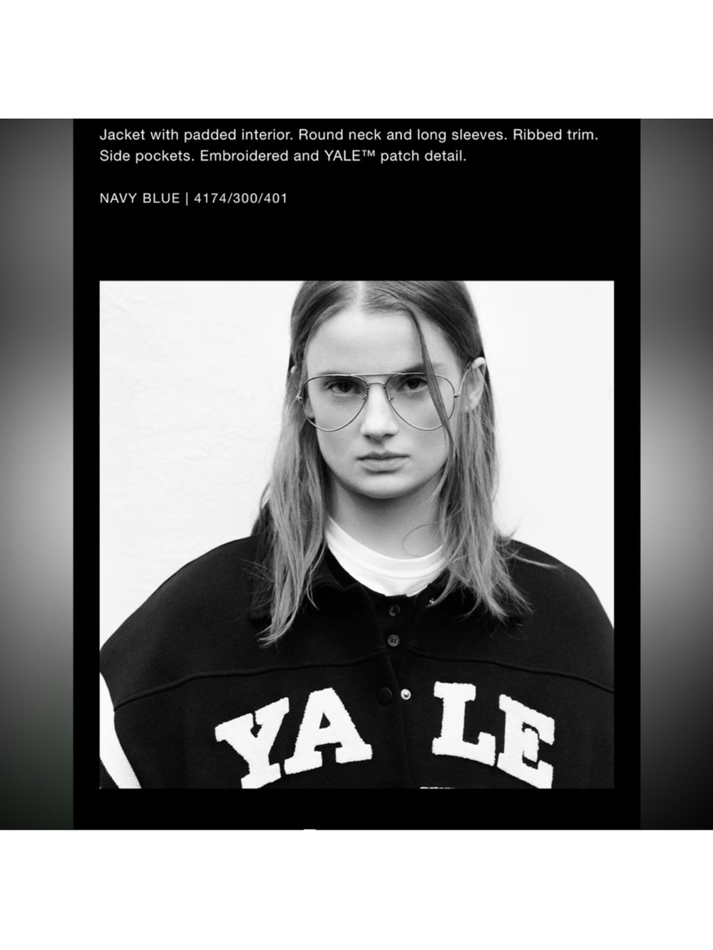 Zara Black Bomber Jacket with White 'YALE CREW' Lettering - Picture 6 of 10